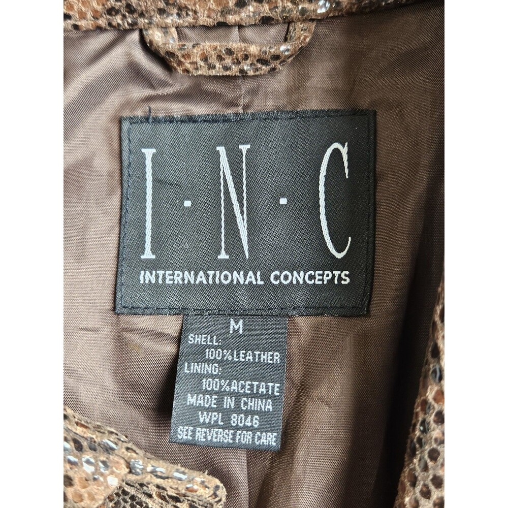 Y2K INC Brown Leather Snake Print Button Up Trench Coat Womens Size Medium - Picture 4 of 12
